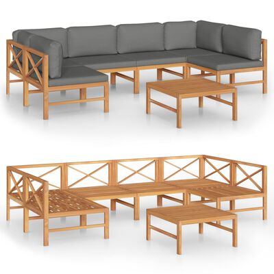 vidaXL Set de muebles de jardín 7 pzas madera de teca y cojines gris