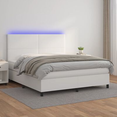 vidaXL Cama box spring colchón y LED cuero sintético blanco 180x200 cm