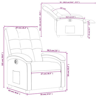 vidaXL Sillón reclinable eléctrico tela marrón oscuro