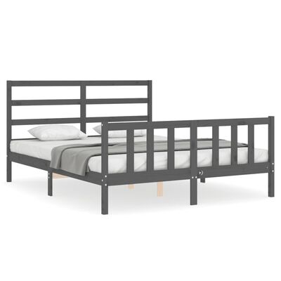 vidaXL Estructura de cama matrimonio con cabecero madera maciza gris