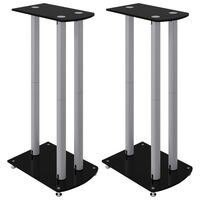 vidaXL Soportes altavoces 2 uds vidrio templado plata negro 3 pilares