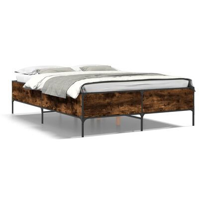 vidaXL Estructura cama madera ingeniería metal roble ahumado 160x200cm