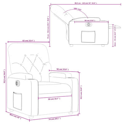 vidaXL Sillón reclinable eléctrico de cuero sintético gris