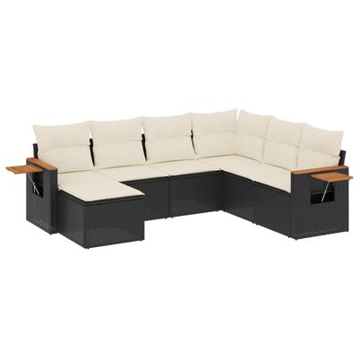 vidaXL Set de comedor de jardín 7 pzas y cojines ratán sintético negro