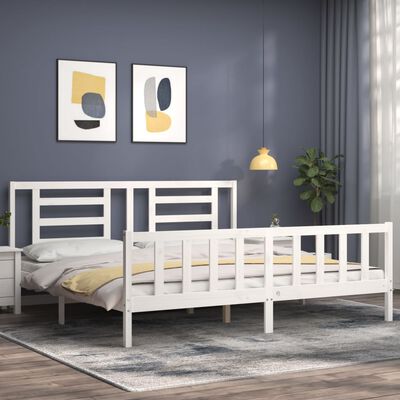 vidaXL Estructura cama de matrimonio con cabecero madera maciza blanco