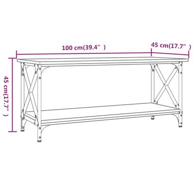 vidaXL Mesa de centro madera y hierro roble marrón 100x45x45 cm