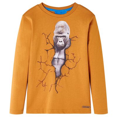 Camiseta infantil de manga larga ocre oscuro 140