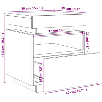 vidaXL Mesita de noche con luces LED negra 40x39x48,5 cm