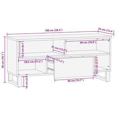 vidaXL Mueble de TV madera maciza mango marrón 100x34x46 cm