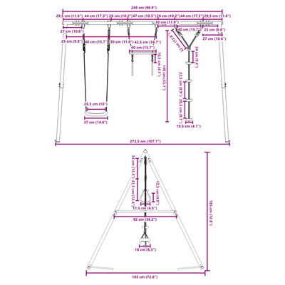 vidaXL Set de columpios con columpio, trapecio y cuerda de discos