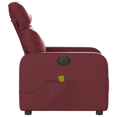 vidaXL Sillón de masaje reclinable de cuero artificial rojo tinto