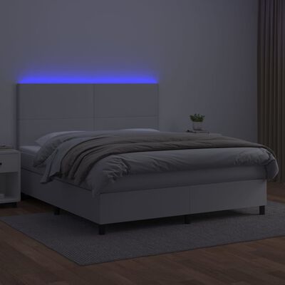 vidaXL Cama box spring colchón y LED cuero sintético blanco 160x200 cm