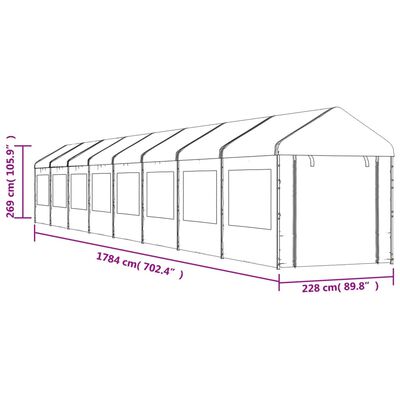 vidaXL Cenador con techo polietileno blanco 17,84x2,28x2,69 m