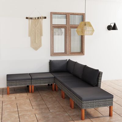 vidaXL Set de muebles de jardín 6 pzas y cojines ratán sintético gris