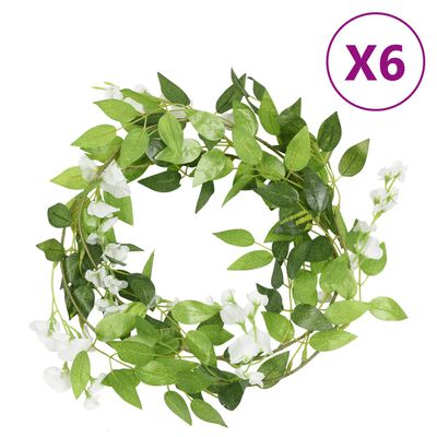 vidaXL Guirnaldas de flores artificiales 6 uds blanco 200 cm