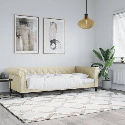 vidaXL Sofá cama sin colchón cuero sintético crema 90x200 cm