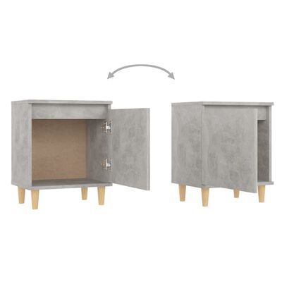 vidaXL Mesita de noche patas madera maciza gris hormigón 40x30x50 cm