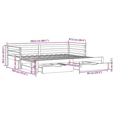 vidaXL Sofá cama nido con cajones madera maciza pino blanca 90x200 cm