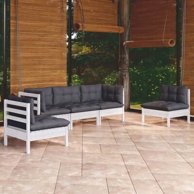 vidaXL Muebles de jardín 5 pzas con cojines madera maciza de pino