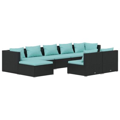 vidaXL Set de muebles de jardín 9 pzas y cojines ratán sintético negro