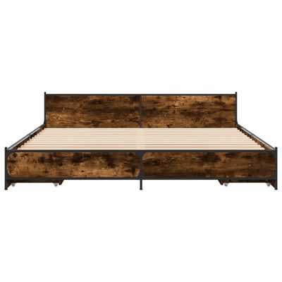 vidaXL Cama con cajones madera de ingeniería roble ahumado 180x200 cm