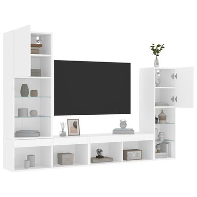 vidaXL Muebles de TV de pared con LED 4 pzas madera ingeniería blanco