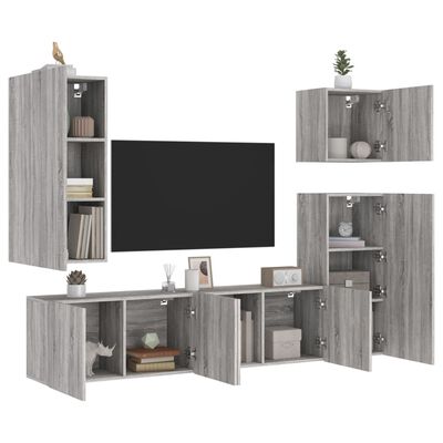 vidaXL Muebles de TV de pared 5 pzas madera de ingeniería gris Sonoma