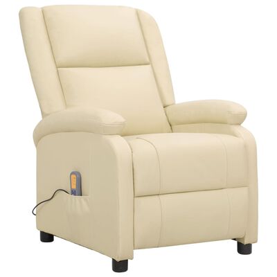 vidaXL Sillón de masaje elevable cuero auténtico blanco crema