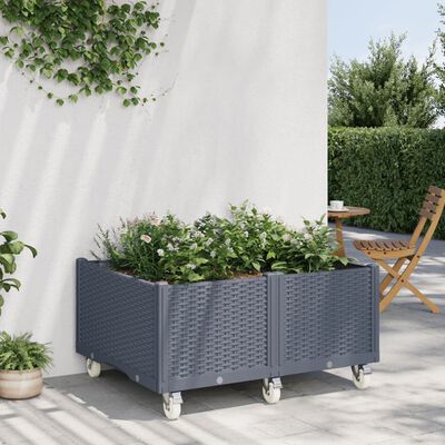 vidaXL Jardinera con ruedas PP gris 100x80x54 cm