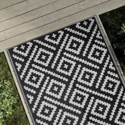 vidaXL Alfombra de exterior PP blanco y negro 120x180 cm