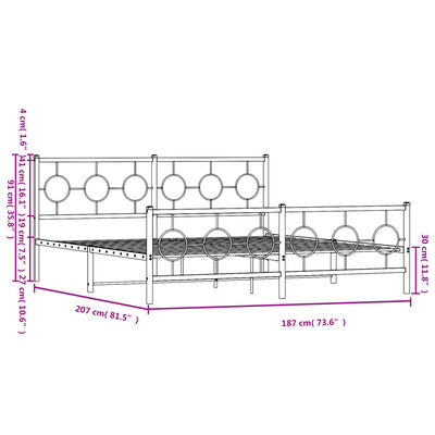 vidaXL Estructura cama sin colchón con estribo metal negro 180x200 cm