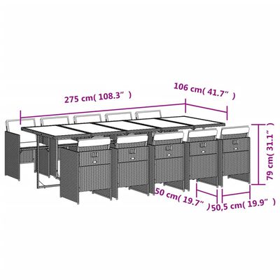 vidaXL Set de comedor de jardín 11 pzas y cojines ratán sintético gris