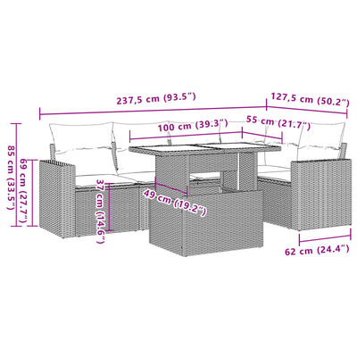 vidaXL Set de sofás de jardín 6 pzas y cojines ratán sintético gris