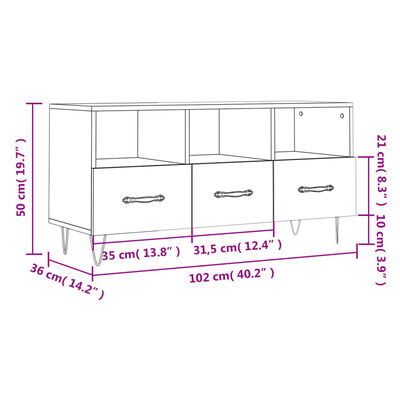 vidaXL Mueble de TV madera contrachapada blanco brillo 102x36x50 cm