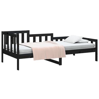 vidaXL Sofá cama madera maciza de pino negro 90x200 cm