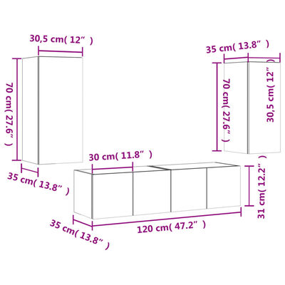 vidaXL Muebles de TV de pared con LED 4 pzas madera ingeniería negro