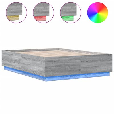 vidaXL Estructura cama con luces LED madera gris Sonoma 120x190 cm