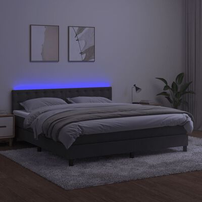 vidaXL Cama box spring colchón y LED terciopelo gris oscuro 180x200 cm