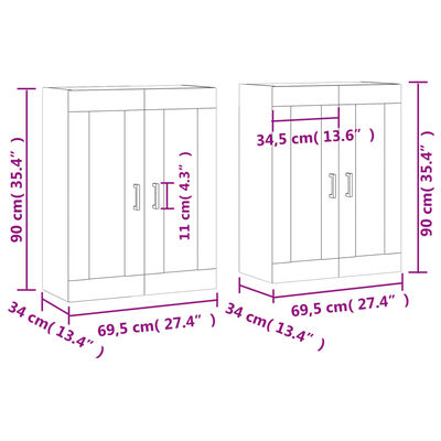 vidaXL Armarios de pared 2 uds madera de ingeniería gris Sonoma