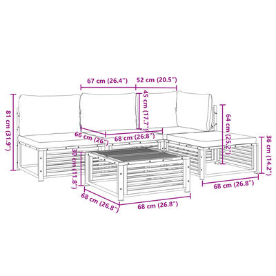 vidaXL Set de sofás de jardín con cojines 5 pzas madera maciza acacia