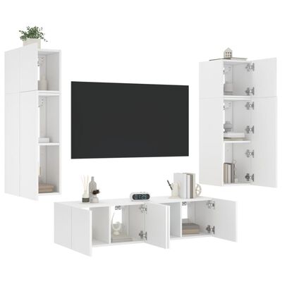 vidaXL Muebles de TV de pared con LED 6 pzas madera ingeniería blanco