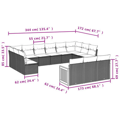 vidaXL Set sofás de jardín con cojines 13 pzas ratán sintético beige