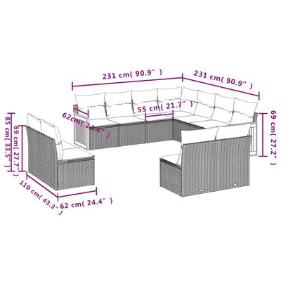 vidaXL Set de sofás de jardín 11 pzas y cojines ratán sintético gris