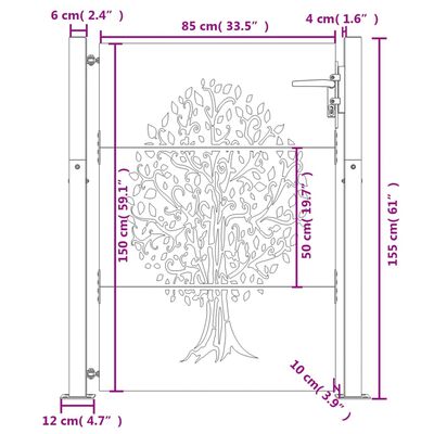 vidaXL Puerta de jardín acero corten diseño árbol 105x155 cm