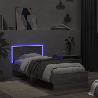 vidaXL Estructura de cama cabecero luces LED gris Sonoma 90x200 cm