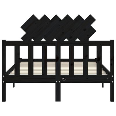 vidaXL Estructura cama de matrimonio con cabecero madera maciza negro