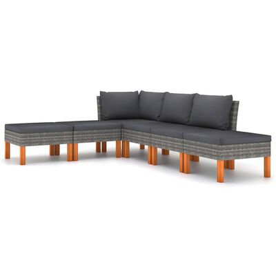 vidaXL Set de muebles de jardín 6 pzas y cojines ratán sintético gris