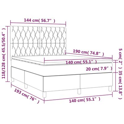 vidaXL Cama box spring colchón y LED terciopelo verde oscuro 140x190cm