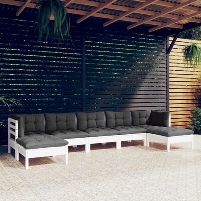 vidaXL Muebles de jardín 7 pzas con cojines blanco madera de pino