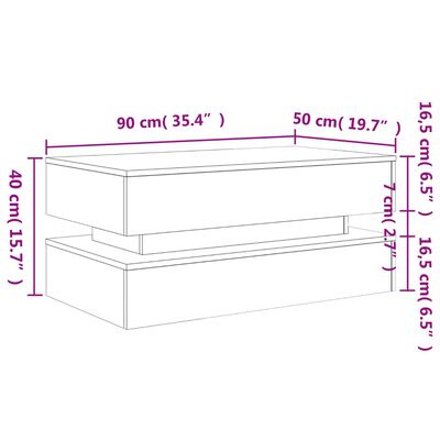 vidaXL Mesa de centro con luces LED roble Sonoma 90x50x40 cm